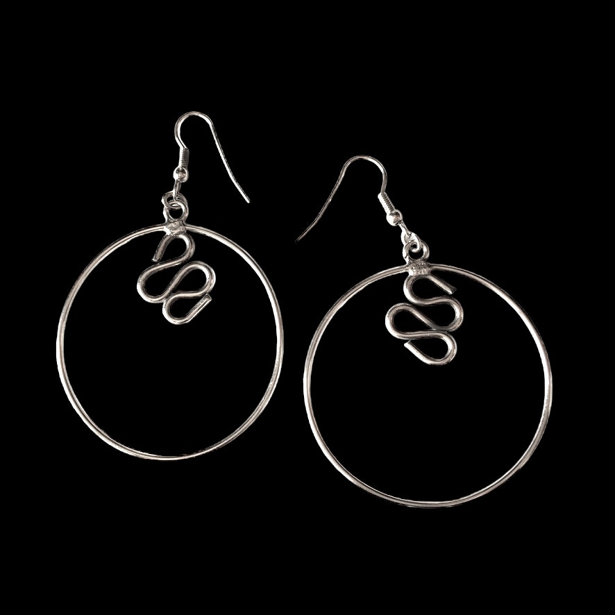 Silver Tone Squiggle Snake Hoop Fish Hook Earrings 16$